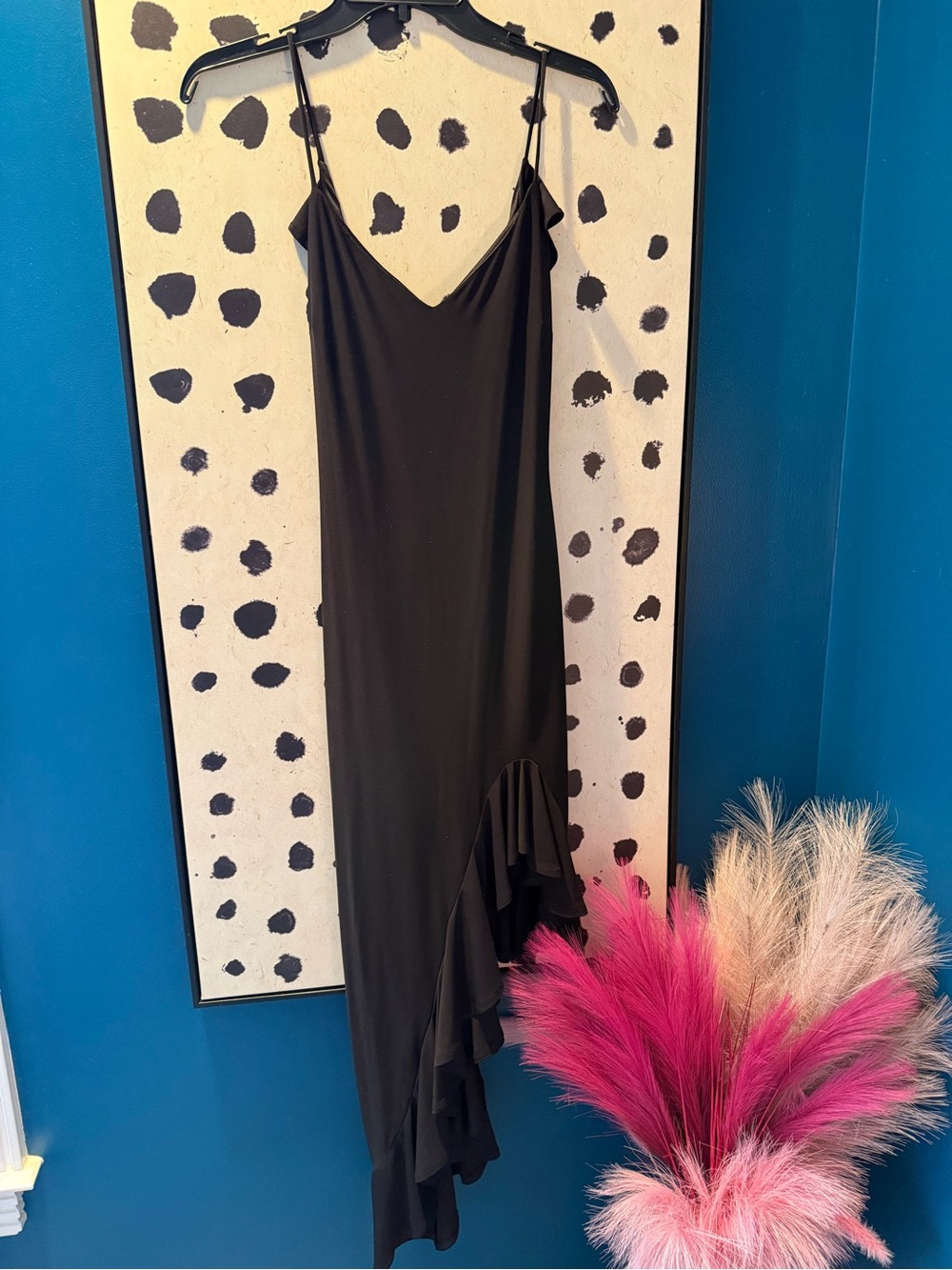 Lulu's Black Asymmetric Ruffle Slip Dress